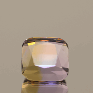 Natural cushion cut ametrine gemstone with purple yellow color, 11.90 × 11.10 mm