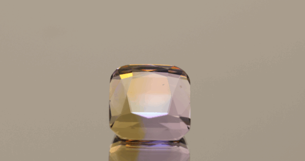 Natural cushion cut ametrine gemstone with purple yellow color, 11.90 × 11.10 mm