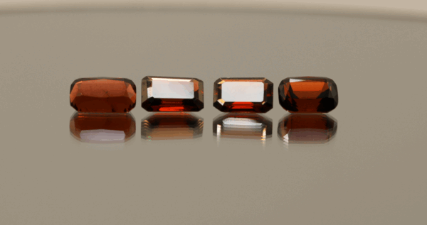 Set of 4 natural pyrope garnet set, 8.55 carats total, octagon cut, red color, untreated