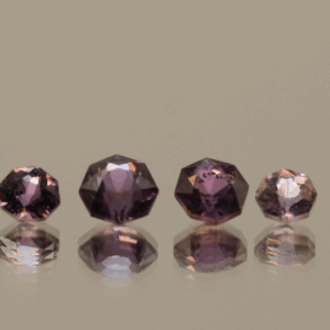 Natural sapphire set, total 1.58 carat, fancy cut, purple color, unheated, loose gemstones, dimensions 4.54 × 4.42 × 3.3 mm max, origin Madagascar, AIG certified.