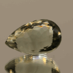 Natural prasiolite gemstone, 11.71 carat, pear cut, pale green color, untreated, loose gemstone, dimensions 17.8 × 11.6 × 9.6 mm, ideal for fine jewelry.