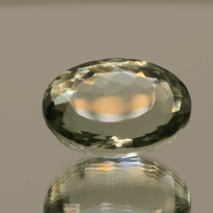 Natural prasiolite gemstone, 14.51 carat, oval cut, pale green color, untreated, loose gemstone, dimensions 18 × 12.7 × 9.8 mm, ideal for fine jewelry.