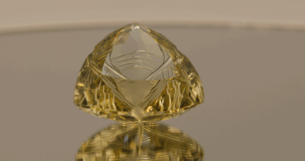 Lemon Quartz gemstone 52.85 carats, natural light yellow trillion cut, loose gemstone