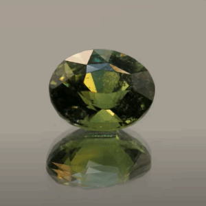 Natural unheated yellowish green Sapphire, oval cut 3.05 carat gemstone from Madagascar, certified by GFCO (AXP7535 31453-13)