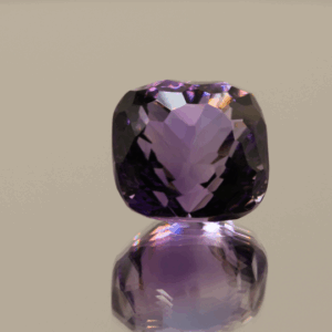 Natural cushion cut amethyst gemstone with purple violet color, 12.70 × 12.40 mm