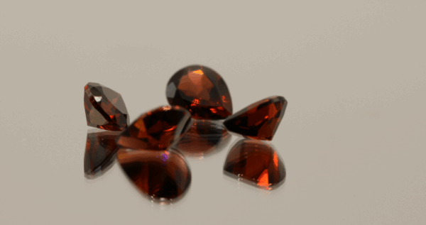 Natural almandine garnets, 7.72 carats each, pear cut, purple-red color, untreated, set of 4
