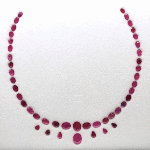 Red Ruby Necklace Set with 45 natural rubies totaling 44 carats in oval and pear cuts
