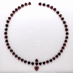 Red Garnet Necklace Set with 51 natural garnets totaling 50 carats in heart cut