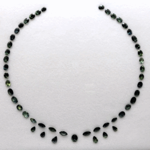 Teal Sapphire Jewelry Necklace Set with 49 natural sapphires totaling 30 carats in oval pear and marquise cuts