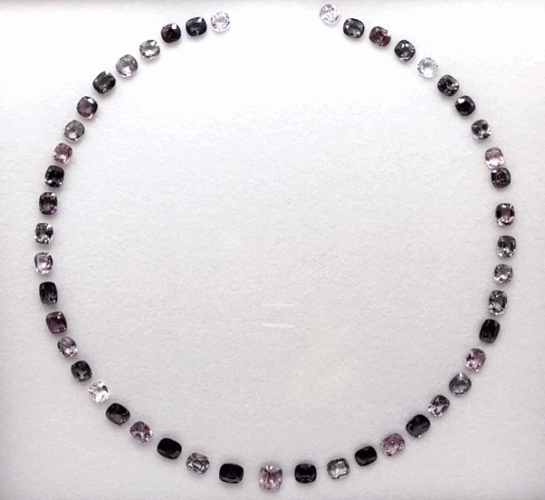 Neutral Multitone Spinel Necklace Set with 47 natural spinels totaling 50 carats in cushion cut